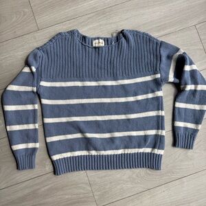 Lucky Brand Blue & White Striped woman’s Crewneck Sweater ribbed cotton